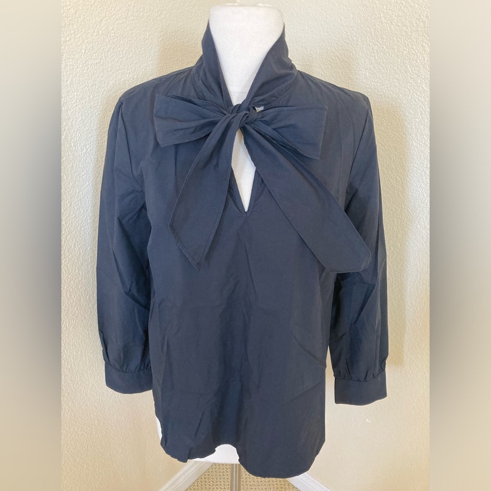 J. Crew black cotton tie neck bow blouse. Lightweight cotton. Size S